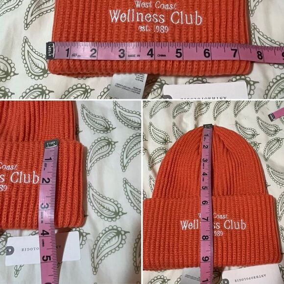 Anthropologie Hat Daily Practice Sport Club Ribbed Knit Beanie Orange OS NWT - Picture 7 of 7